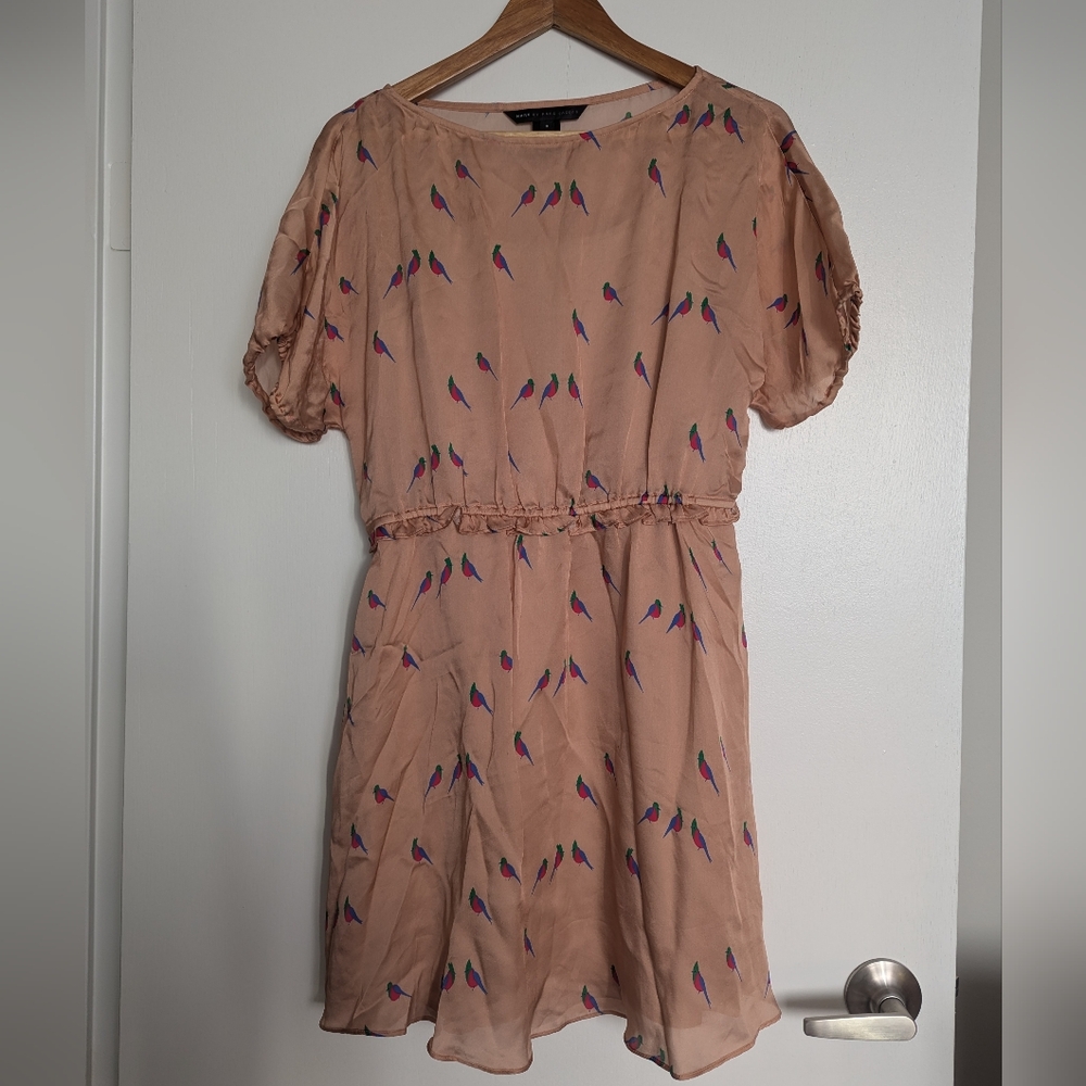Marc By Marc Jacobs Blush Pink Silk Dress with Bird Print